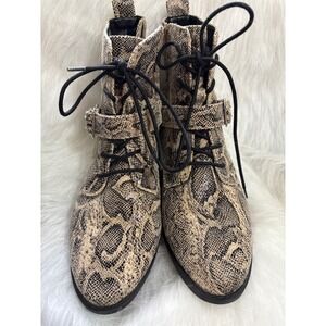 Express Snakeskin Print Lace Up Buckle Ankle Boots Womens Size 9.5